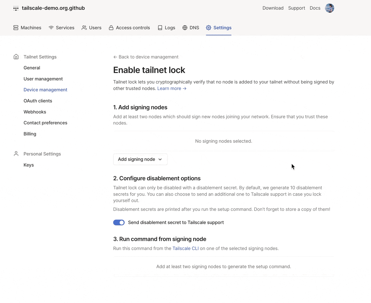 Enable tailnet lock