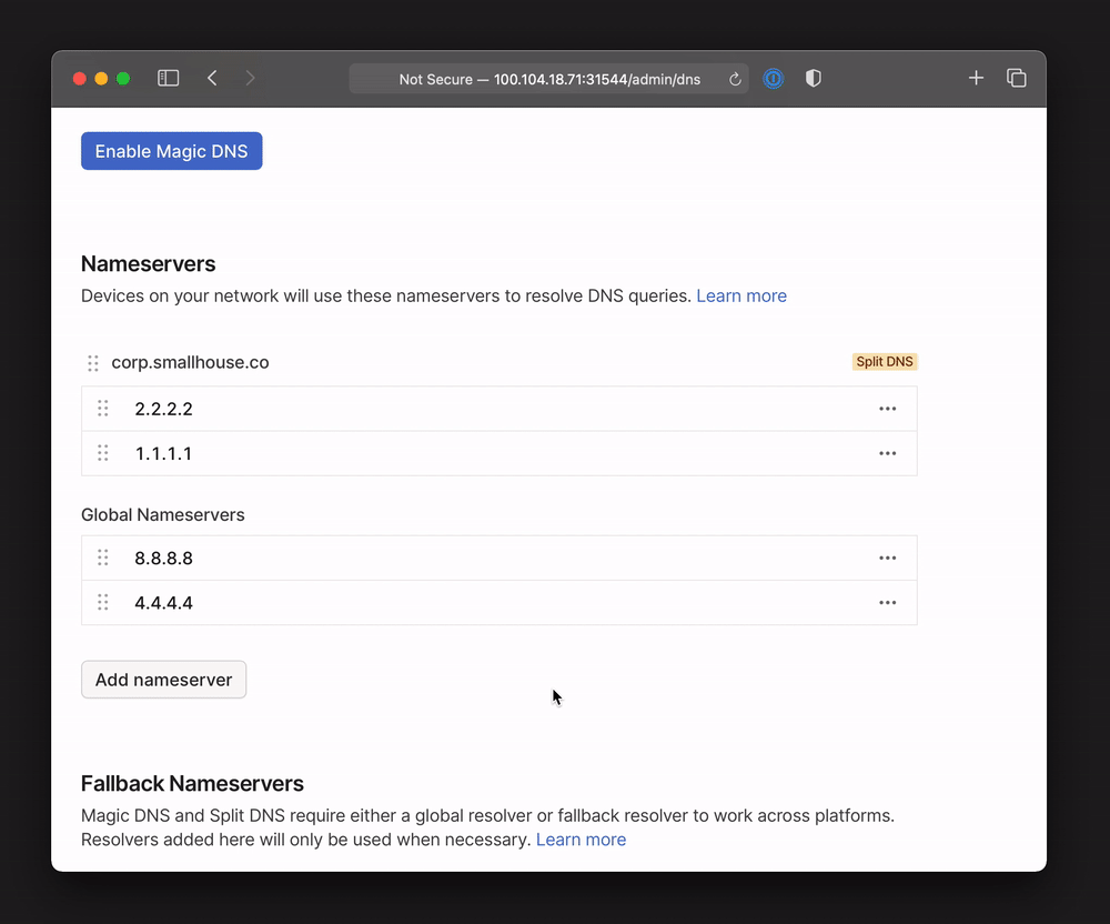 A preview of the new split DNS feature.