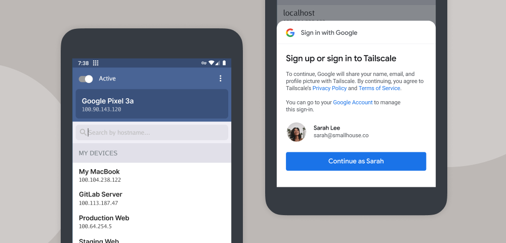 Screenshots of our new Android client, showing the device list