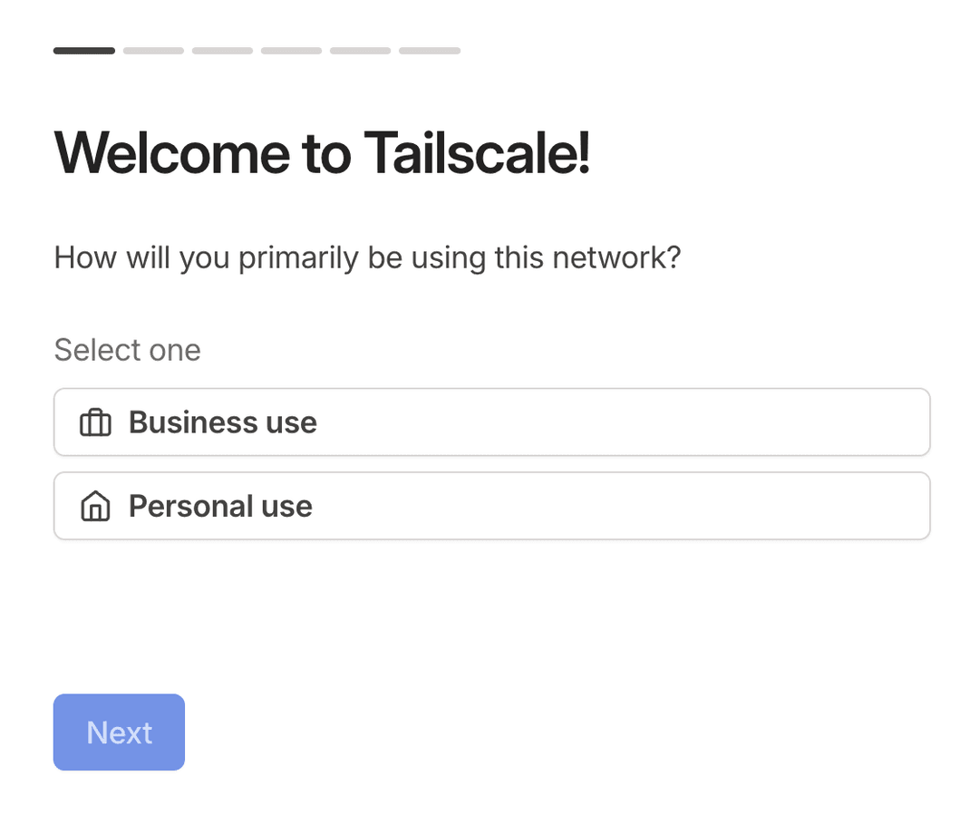 Select a type of tailnet.
